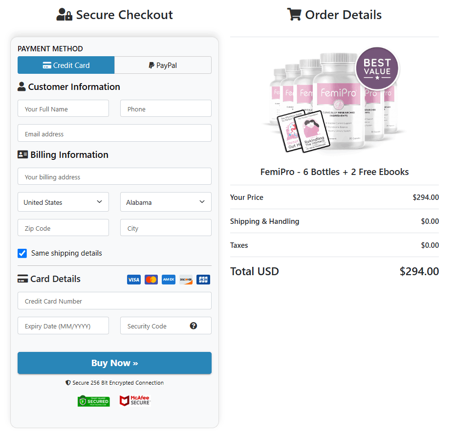 GetFemiPro.Com Secure Order Page